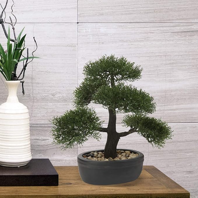 Artificial Bonsai Tree Juniper Faux Plants Indoor Small Fake Plants Decor with Ceramic Pots for Home Table Office Desk Bathroom Shelf Bedroom Living Room Farmhouse Decorations