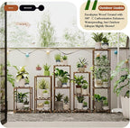 Bamworld Plant Stands Indoor 5 Sets Plant Shelves Outdoor Wooden Plant Holder for Multiple Plants Flower Stands for Living Room Balcony Garden Patio Lawn Window