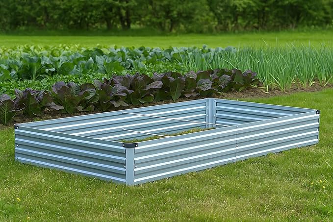Meberam 2 Pack 8x4x1FT Galvanized Raised Garden Beds Kit Outdoor Metal Gardening Planter Box for Vegetable Elevated Flower Herbs,Gray