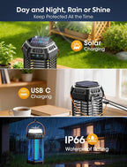 Solar Bug Zapper Outdoor – Ultra-Strong Fly & Mosquito Zapper, Solar-Powered Rechargeable Bug Zapper, Portable Cordless Insect Zapper, Foldable Adjustable Light, IP66 Waterproof (Carbon Black)