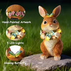 Solar Garden Statues Outdoor Bunny Decorations with Butterfly & Flowers Gifts for Mom, Grandma Spring Decor with 6 LED Night Accent Lights for Patio, Yard & Lawn, Mother Day Christmas Day Figurine