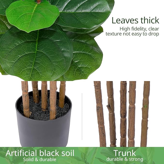 Faux Fiddle Leaf Fig Tree 6 FT - Artificial Ficus Tree with Tall Artificial Plants Large 69 Fiddle Leaves - Lifelike Fake Trees for Home Decor Living Room Indoor Outdoor