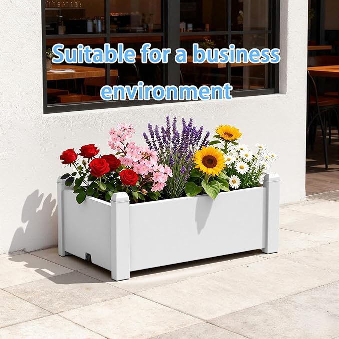 Elevated Resin Planter Box with Precision Drainage Raised Garden Bed for Vegetables, Herbs, and Flowers Ideal for Urban Patios, Balconies, and Yards