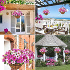 Ouddy Decor Artificial Hanging Flowers with Basket, Fake Silk Hanging Flowers in Coconut Lining Basket Faux Hanging Plants for Outdoor Indoor Spring Garden Porch Patio Balcony Home Decor, Red