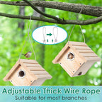 Dreyoo 2 Pack Wren House, 1-1/8'' Entrance Hole Hanging Wooden Wren Bird Houses for Outside with Metal Guard, Air Vents, Pine Wood for Chickadees (Wood Color)