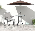 Outsunny 4 Piece Outdoor Patio Dining Furniture Set, 2 Folding Chairs, Adjustable Angle Umbrella, Wave Textured Tempered Glass Dinner Table, Beige