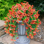 HyeFlora Artificial Fall Flowers for Outdoors Fake Hanging Decoration, 2Pcs Orange Daisy with Autumn Leaves, Realistic Plants Decor, UV & Fading Resistant Silk Flower for Porch Patio Balcony