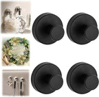 Suction Cup Hooks for Wreaths on Glass, Suction Cup Hooks for Inside Shower, Wreath Hangers for Front Doors, Metal Towel Hooks for Showers Bathrooms Mirrors (4, Black)