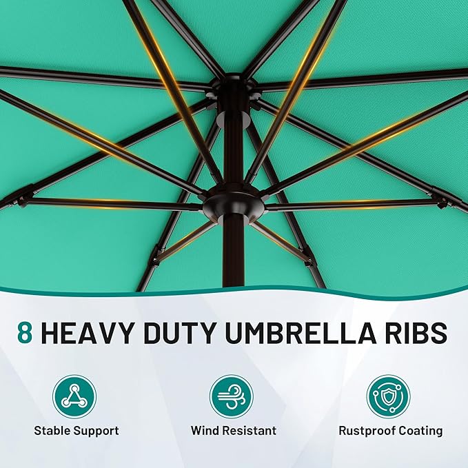 AreShark 9 FT Patio Umbrella for Outdoor, Outdoor Table Umbrella with Push Button Tilt and Crank, Outdoor Patio Umbrellas with 8 Sturdy Ribs for Market, Garden, Pool (Peacock Blue)