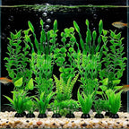 Artificial Aquarium Plants Set, Plastic Fish Tank Decorations, Fish Tank Decor for Betta Goldfish (18pcs-Green)