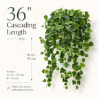 36" Faux Hanging Ivy Plant in Minimalist White Pot, Fake Pothos Artificial Hanging Plant with 168 Lush Leaves & Pebble Topping, Fake Greenery for Shelf Bathroom Office Decor, 1 Pack