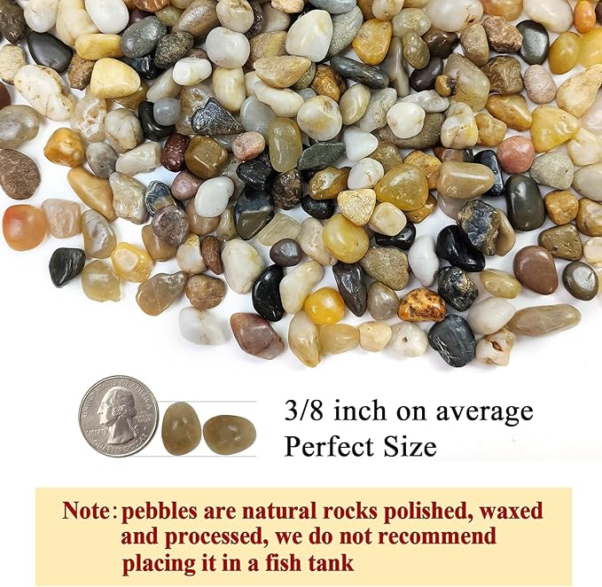 FANTIAN Poilished Fish Tank Gravel, 3/8 Inch Pebbles for Indoor Plants, Decorative Stones River Rocks for Succulent Soil Cover, Cactus, Aquarium, Vase Filler and Outdoor Garden Landscaping