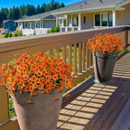 Artificial Fake Plants Flowers for Outdoor Outside Fall Decoration,24 Bundles Faux Silk Orange Daisy in Planter UV Resistant Look Real for Home Front Door Porch Patio Garden Balcony Autumn Decor