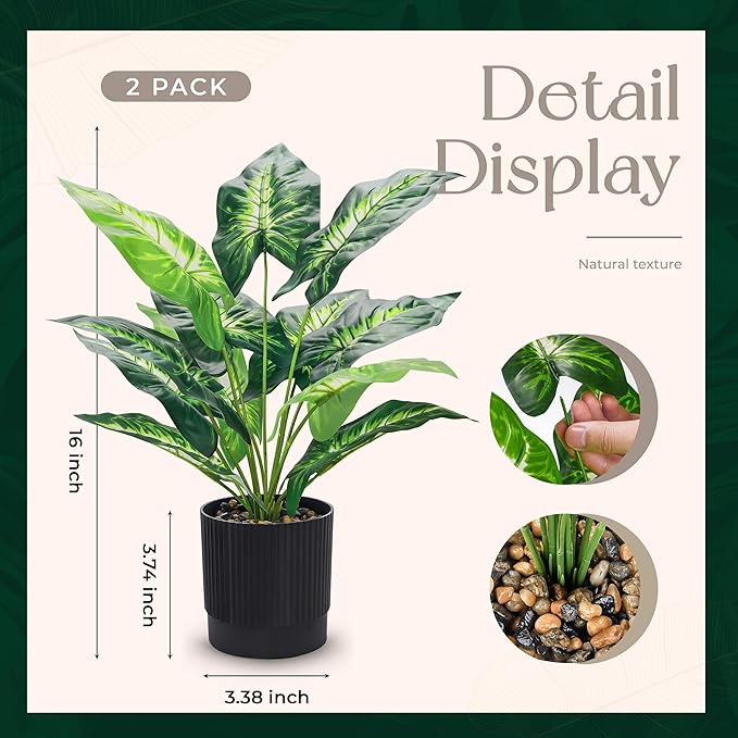 Der Rose 2 Pack Fake Plants Artificial Tropical Plants Indoor in Black Pot for Home Office Desk Accessories Bathroom Sage Green Decor