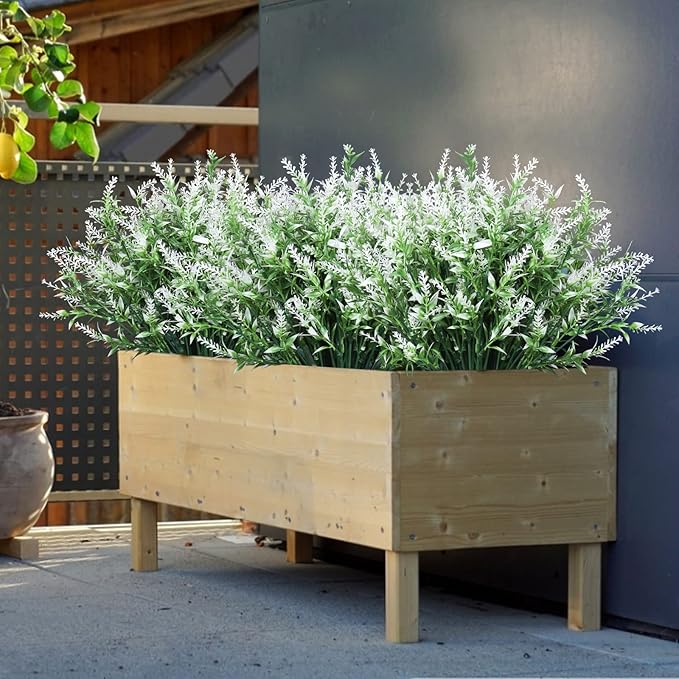 Artificial Flowers Outdoor UV Resistant Fake Flowers,Artificial Plants & Flowers Greenery Plants for Indoor Outside Hanging Planter Garden Window Box Porch Spring Decoration,Front Porch Decor(White)