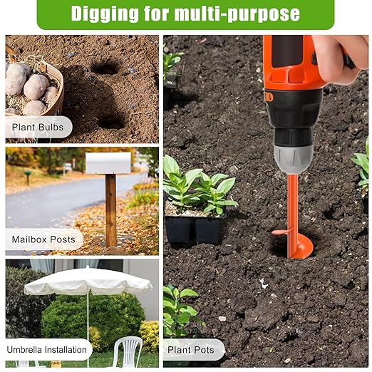 Insaga 2Pack Auger Drill Bit for Post Hole Digger, Spiral Garden Earth Auger Bulb Drill Bit for Planting 1.6 x 9'' and 4 x 12'', Hole Digger for Fence Posts,Flowers Plants, Fits 3/8" Hex Drive Drill