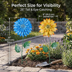 Topadorn Glow in The Dark Flower Garden Stakes – Set of 2, 25" Metal Light-Up Yard Decor with Swaying Flower Design, Outdoor Garden & Pathway Decoration