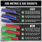 SWANLAKE Magnetic Socket Organizer Set, 1/4", 3/8", 1/2" Sockets Holds 286 Pieces Magnetic Socket Trays (Blue&red&black&green, 12 Pcs)