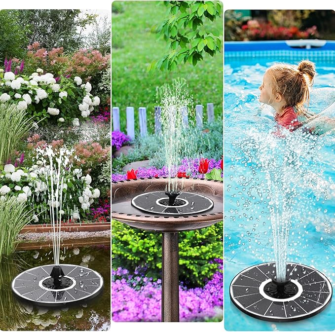 Yzert Solar Fountain with 2000 mAh Battery Backup Works in Cloudy, Glass Solar Powered Bird Bath Fountains with 7 Nozzles, 3.5 W Solar Fountain Pump for Birdbath,Garden, Outdoor, Pond