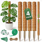 4 Pack 16" Moss Pole Monstera Plant Support - Stackable up to 48" - Plant Stakes for Indoor Climbing Plants Potted - Tall Coco Coir Pole Sticks & Accessories for Monstera, Pothos & Philodendron