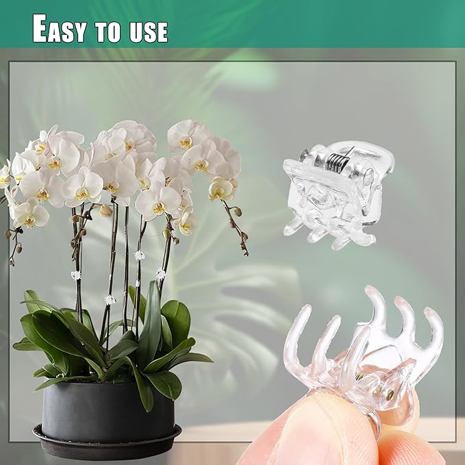 100pc Clear Orchid Clips – 0.79" Opening Clip Plant Clips for Climbing Plants, Plant Wall Clips, Flower & Garden Support Clips, Reusable Mini Plant Cages & Stakes for Patio, Lawn & Greenhouse
