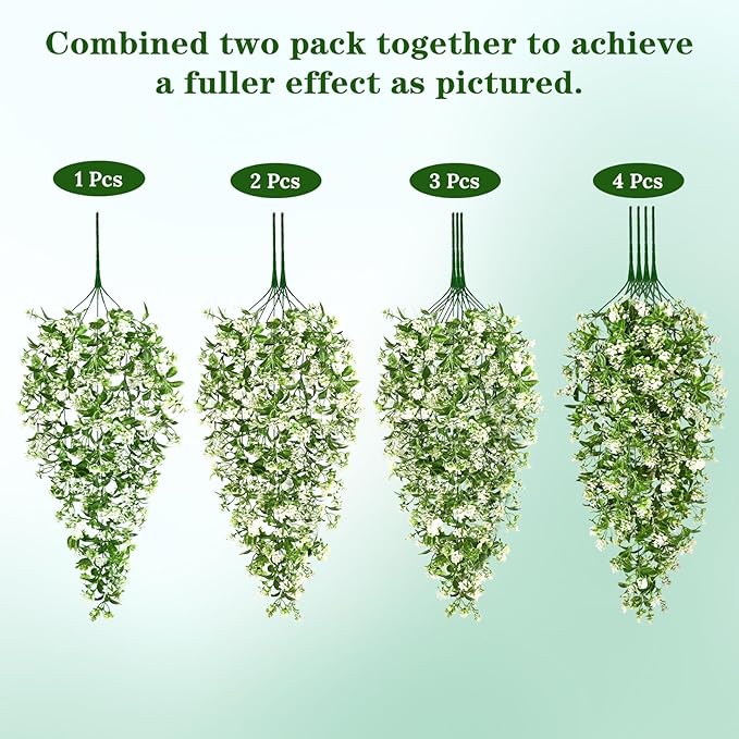 Waipfaru 8pcs Fake Hanging Plants, Artificial Hanging Flowers Faux Ivy Pothos Vines Greenery for Wall Home Bedroom Living Room Aesthetic Kitchen Office Aesthetic Kitchen Indoor Outdoor Decor