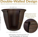 Sunnydaze 24-Inch Anjelica Large Plastic Pot for Plants - Outdoor Double-Walled Large Plastic Planter with Drillable Drainage Holes- Rust
