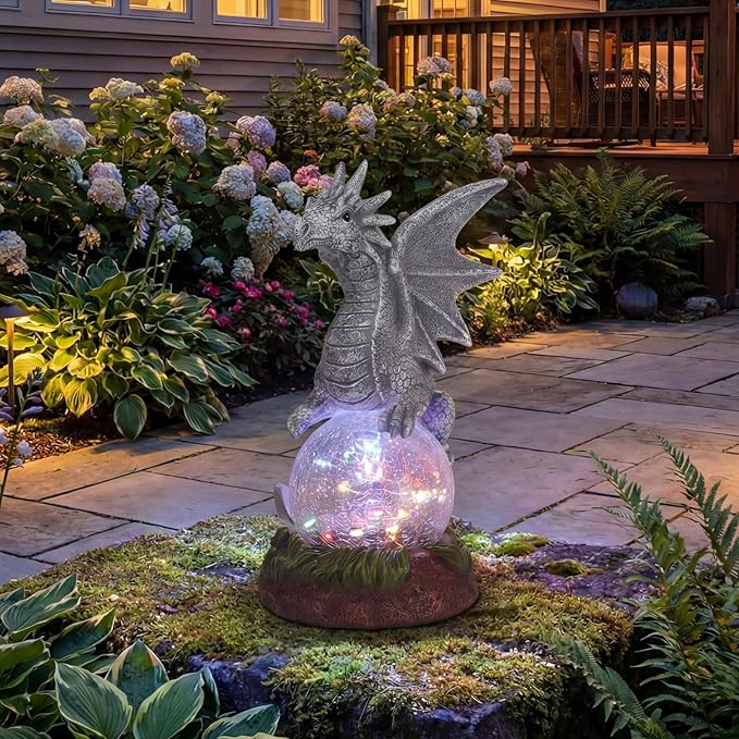 Rempry Solar Garden Dragon Statue Decor for Yard Lawn Patio Outdoor, Fantasy Dragon Lantern Birthday Housewarming Decoration Gifts for Women, Famliy, Friend