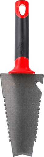 Root Slayer 16011 Garden Trowel with Serrated Blade for Digging and Root Cutting, Heavy Duty Steel Hand Tool, Red