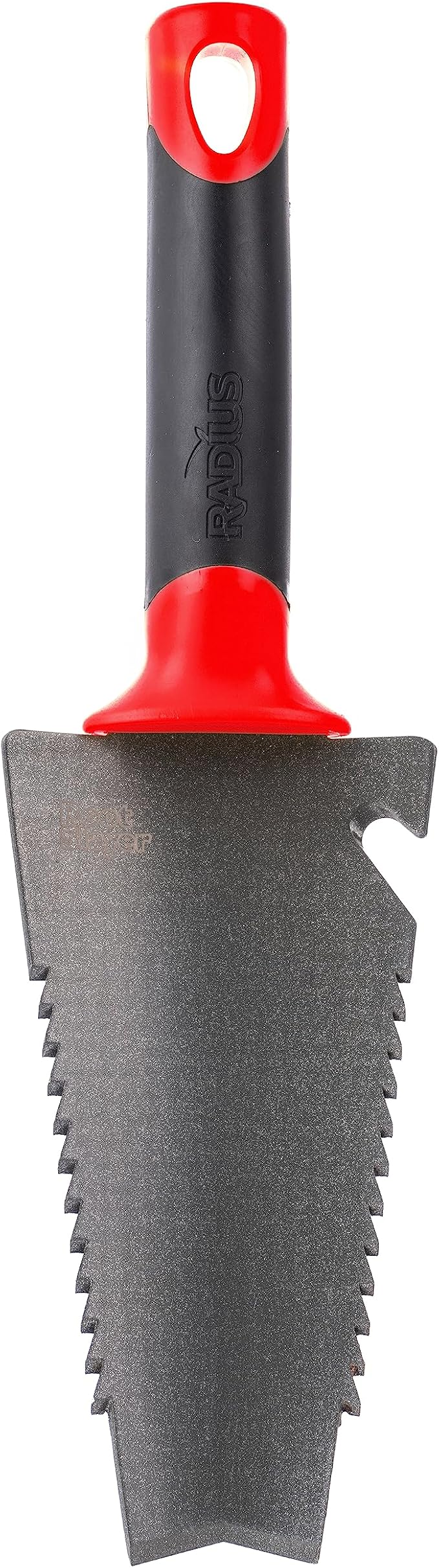 Root Slayer 16011 Garden Trowel with Serrated Blade for Digging and Root Cutting, Heavy Duty Steel Hand Tool, Red