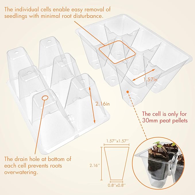 Gardzen 10 Pack Seed Starting Tray, Plant Germination Trays, Seed Starter Kit with Adjustable Humidity Vented Dome, Plant Growing Kit 6.6" x 4.5", Total 120-Cell, Clear