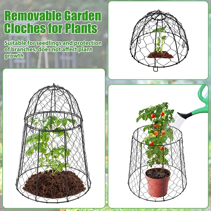Phoncoo 6 Pack Garden Cloches for Plants, Sturdy Plant Protectors from Animals, Chicken Wire Cage for Plants Garden Cages to Keep Bunnies Chicken Squirrels Birds Animals Out