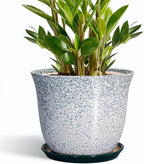 Ceramic Planter - 10 Inch Plant Pot for Indoor Outdoor, Round Planter with Drainage Hole and Plant Tray, Large Decorative Planters, Modern Flower Pot, Home Room Decor, Gardening Gift, Green
