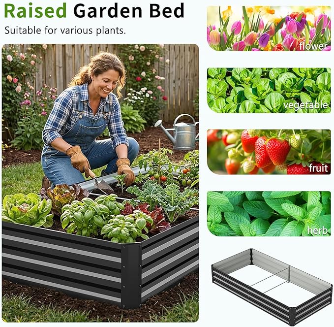 DoCred 3 in 1 Raised Garden Bed with 87in Tall Arch Trellis for Climbing Plants, Galvanized Planter Garden Box Outdoor for Gardening, Climbing Vegetables, Flower, Black