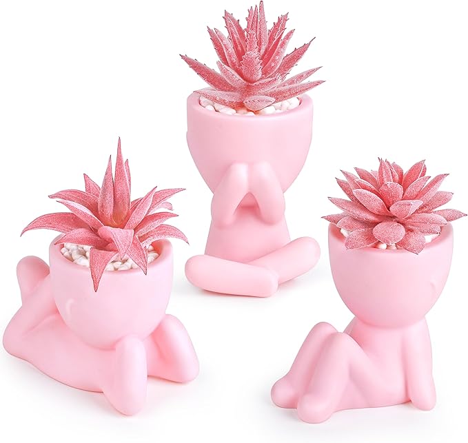 Der Rose Pink Artificial Succulents Plants Set of 3 Fake Artificial Plants Office Desk Accessories for Pink Room Bathroom Shelf Decor