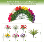 Artificial Flowers Fake Plants for Outdoors Decoration, 12 Bundles Silk Morning Glory with Boston Fern Realistic UV Resistant Faux Spring Flowers for Outside Planter Yard Patio Garden Home Indoor Urn