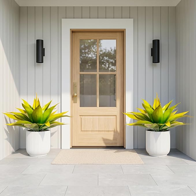 Ttranewsoo Artificial Agave Plants,Large UV Resistant Fake Agave Planters for Indoor and Outdoor Decorating Tropical Plant Succulents Greenery Indoor Decor (2Pack,22" Yellow)