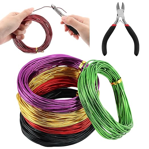 4 Roll Bonsai Wire,with Hand Plier Aluminum Bonsais Training Wire Anodized Aluminum Bonsai Wire Tools for Fine Trunk & Branch Control(Size:5 Roll)