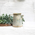 Vintage Pitcher Vase Rustic Farmhouse Vase for Flowers Vintage Metal Milk Jug Small Decorative Pitcher Shabby Chic Decor for Home, Kitchen, Bathroom, Gray