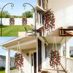 Artificial Flowers for Outdoors Fake Hanging Plants with Pot, 4pcs Silk Colorful Flowers UV Resistant Realistic Hanging Planter Faux Flower for Outside Porch Patio Home Garden Yard Decoration