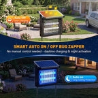 Solar Bug Zapper Outdoor, 4500V Solar Mosquito Zapper for Outdoor & Indoor, 1/2 Acre Coverage Cordless Rechargeable Electric Fly Zapper, IPX5 Waterproof Mosquito Traps for Backyard, Patio, Camping