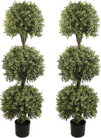 ALL SEASON GREEN 56'' Large Triple Ball Artificial Topiaries Tree UV Pre-Potted Outdoor Plants Porch Decor 2 Pack
