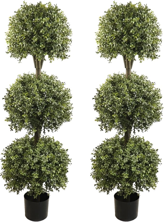 ALL SEASON GREEN 56'' Large Triple Ball Artificial Topiaries Tree UV Pre-Potted Outdoor Plants Porch Decor 2 Pack