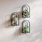 Hanging Planter for Indoor & Outdoor Plants, Mid Century Modern Iron Frame Wall Decor for Living Room Garden Patio 3 Pack Black（No Light）