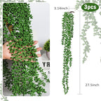 RECUTMS Artificial Succulents Hanging Plants 3pcs Fake Hanging Plants String of Pearls Faux Greenery Wall Plant Spring Summer Indoor Outdoor Home Garden Bookshelf Office Wedding Graduation Party Decor