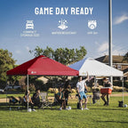 CROWN SHADES 10x10 Pop Up Canopy - Beach Tent with One Push Setup - Easy Outdoor Sun Shade for Events, Parties, Camping - Gazebo with STO-N-Go Cover Bag, Silver Coated Top, Red
