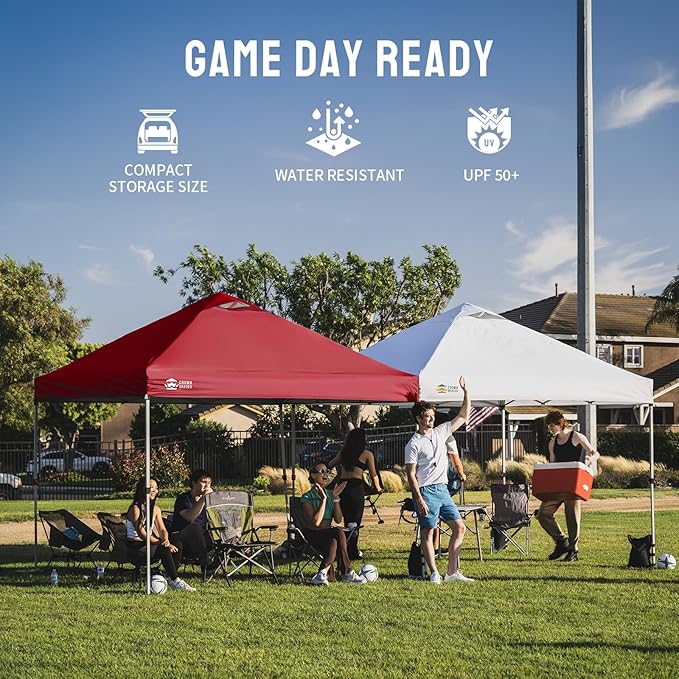 CROWN SHADES 12x12 Pop Up Canopy Outside Canopy, Patented One Push Tent Canopy with Wheeled Carry Bag, Bonus 8 Stakes and 4 Ropes, Red