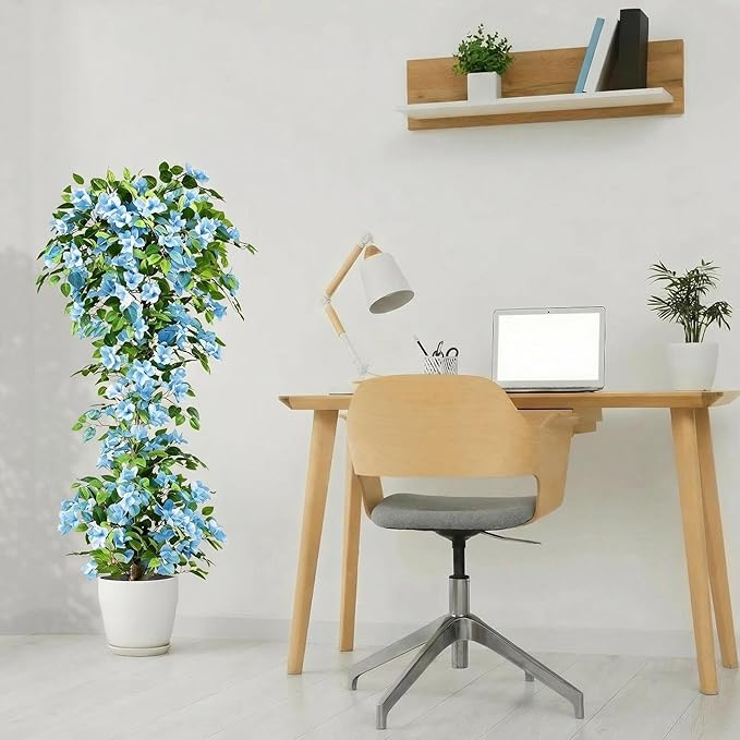 Artificial Bougainvillea Tree -5FT Faux Bougainvillea Tree with Realistic Flowers, Tall Fake Flower Tree for Indoor or Outdoor Decor, Silk Floral Plant for Living Room, Porch, Garden (Blue/White)