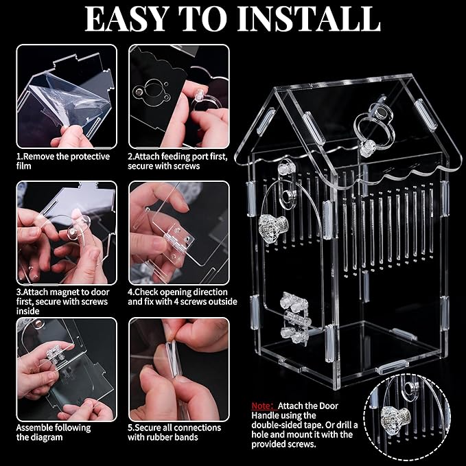 Hysagtek Jumping Spider Enclosure - Acrylic Arboreal Tarantula Enclosure Small Reptile Terrarium with Magnetic Door, Clear Jumping Spider Enclosure Accessories