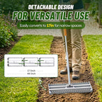 Lawn Leveling Rake 2.0, 2-in-1 Double-Sided Landscape Leveler with 20 Marking Flags for Low Spot, Heavy Duty Stainless Steel Flat & Serrated Side for Soil Sand Gravel, Yard Garden Golf Course 48"×10”